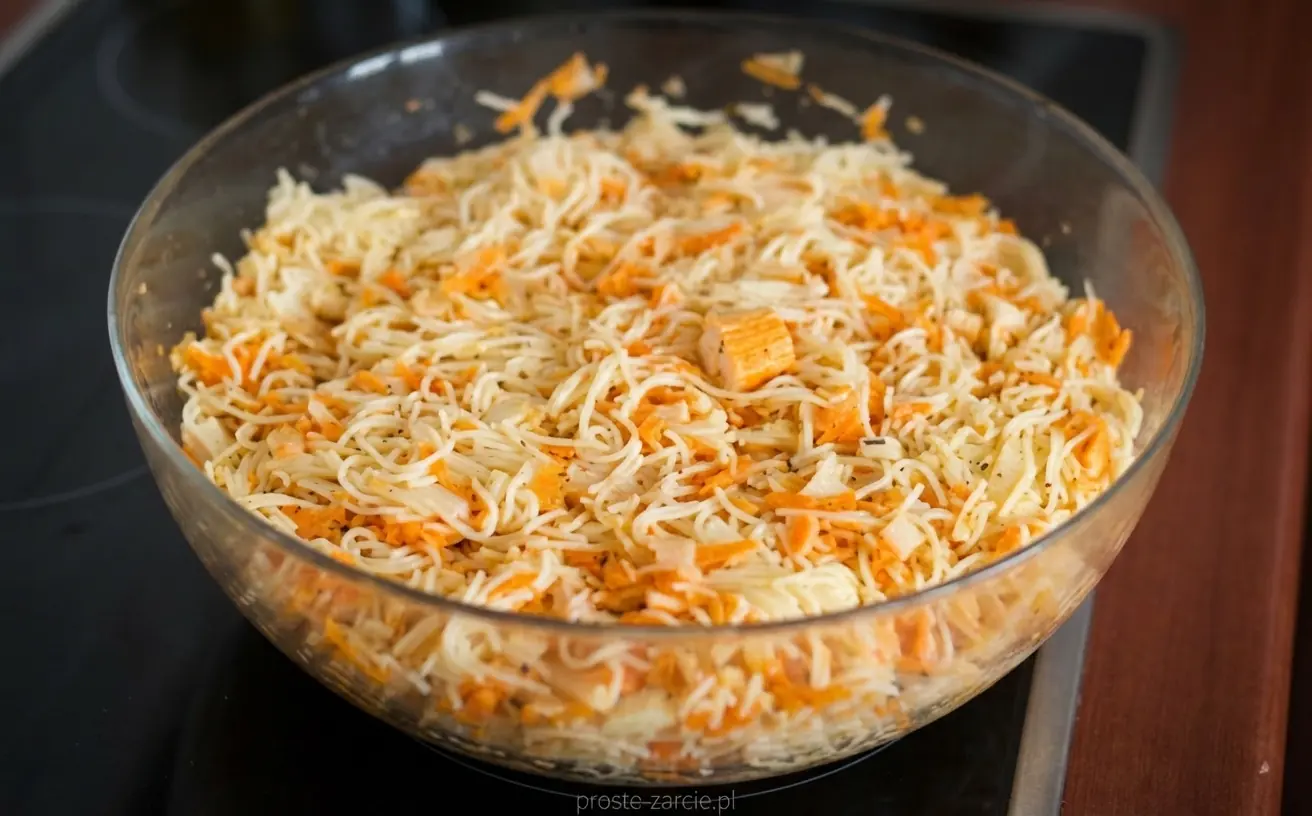 Sałatka z surimi i marchewki z makaronem