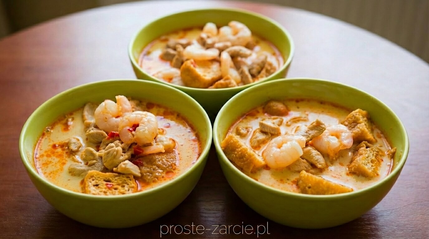 Singapurska zupa Laksa z krewetkami i kurczakiem